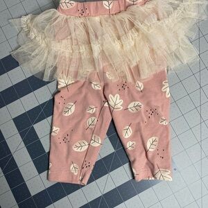 Pink Leaf Print Kids Leggings with Tulle Skirt